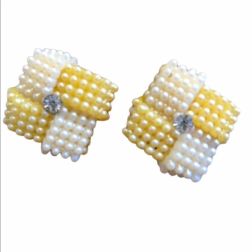 Antique clip on seed pearls yellow and white